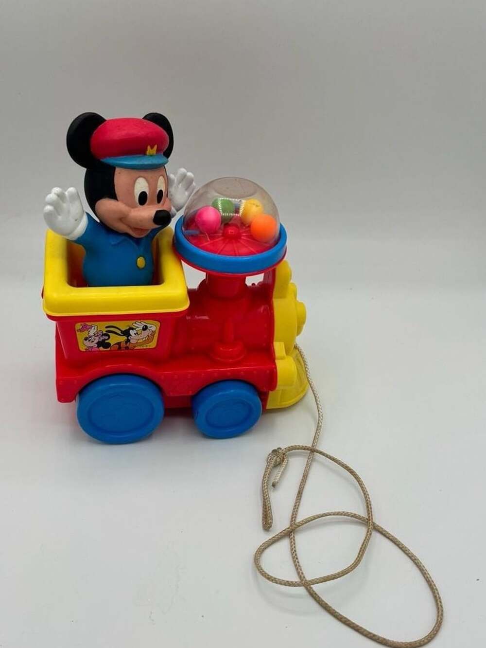 Vintage Disney Mickey Mouse Popping Train Engine Pull Toy